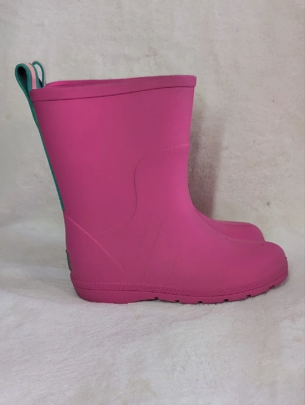 totes Kids Pink Rain Boots with Teal Pull Tabs